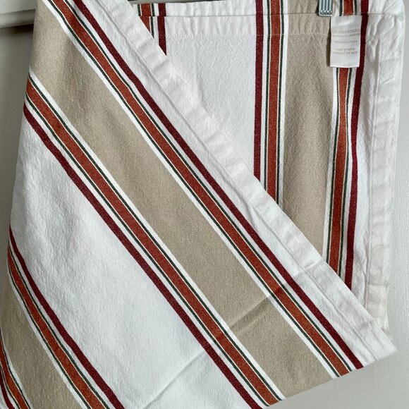 Williams Sonoma Stripe Table Runner 20" x 108" Cream Tan Red Orange Cotton - Picture 2 of 11
